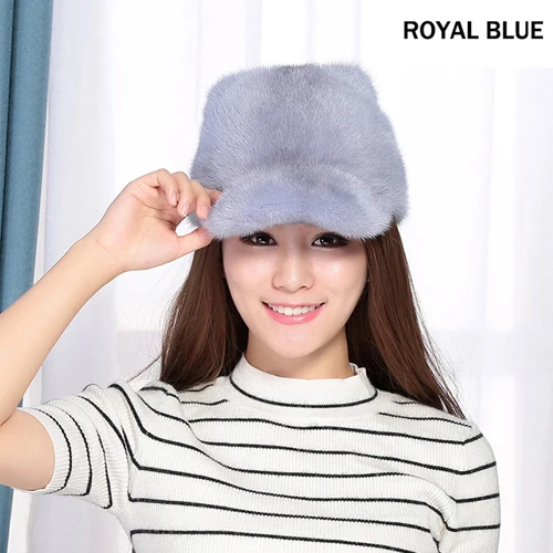 royal blue Новинка, милая шапка из натурального меха норки, женская натуральная норка, меховая шапка, женская зимняя шапка с кошачьими ушками, регулируемый размер, шапки из натурального меха норки - Цвет: royal blue