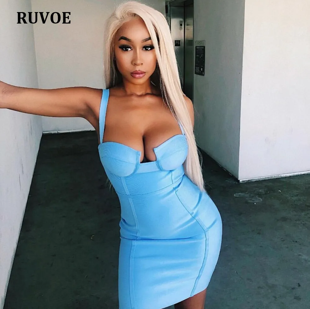 Женское Бандажное платье без рукавов небесно-голубого цвета вечернее