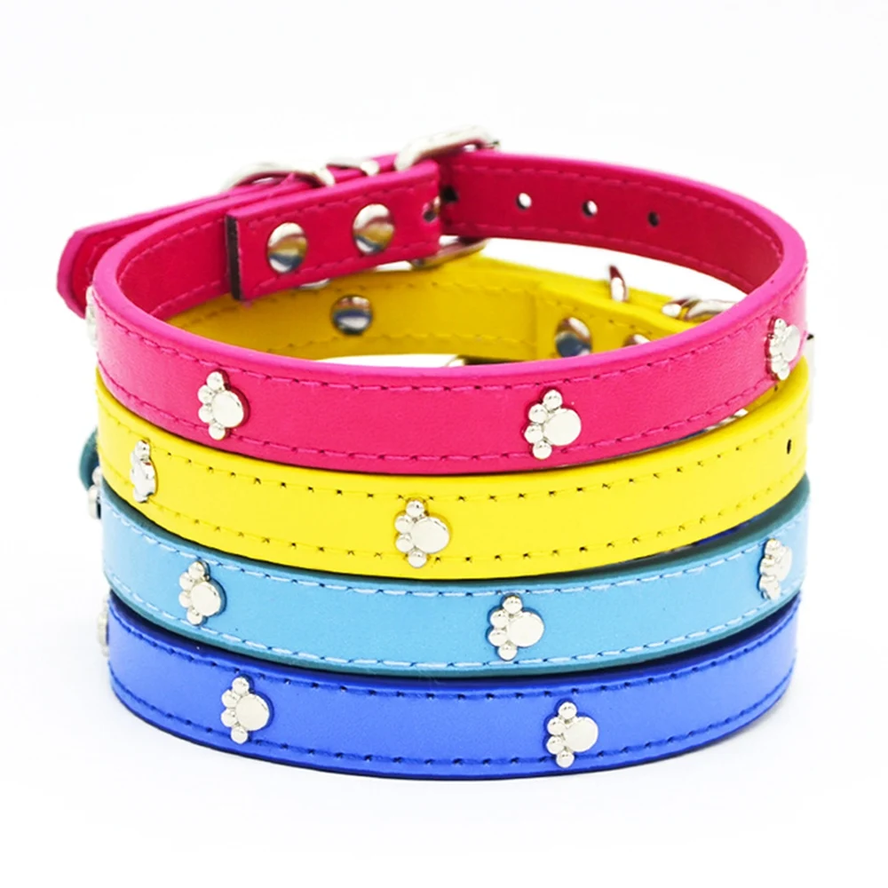 Кожаный ошейник для маленьких собак щенков котов Регулируемый поводок дышащие