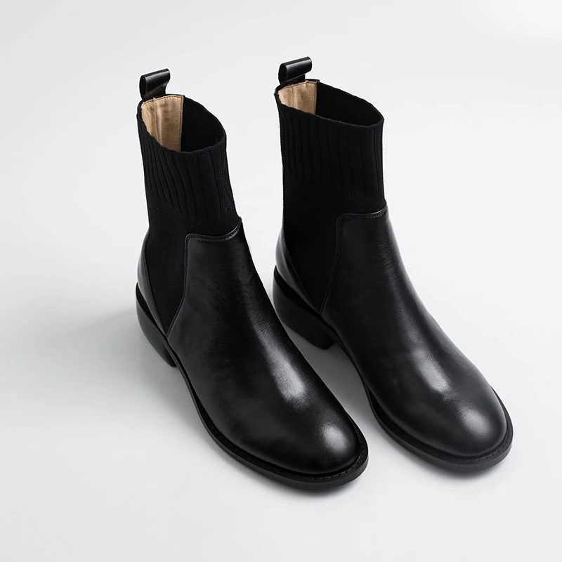 Женские ботильоны из натуральной коровьей кожи с круглым носком|Женские