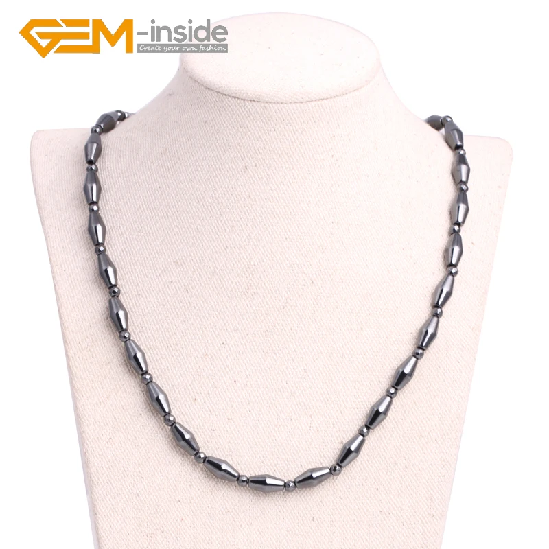 

6x12mm Natural Magnetic Black Hematite Beaded New Fashion Necklace 19 Inches Gifts Wholesale Free Shipping GEM-inside Hot!!