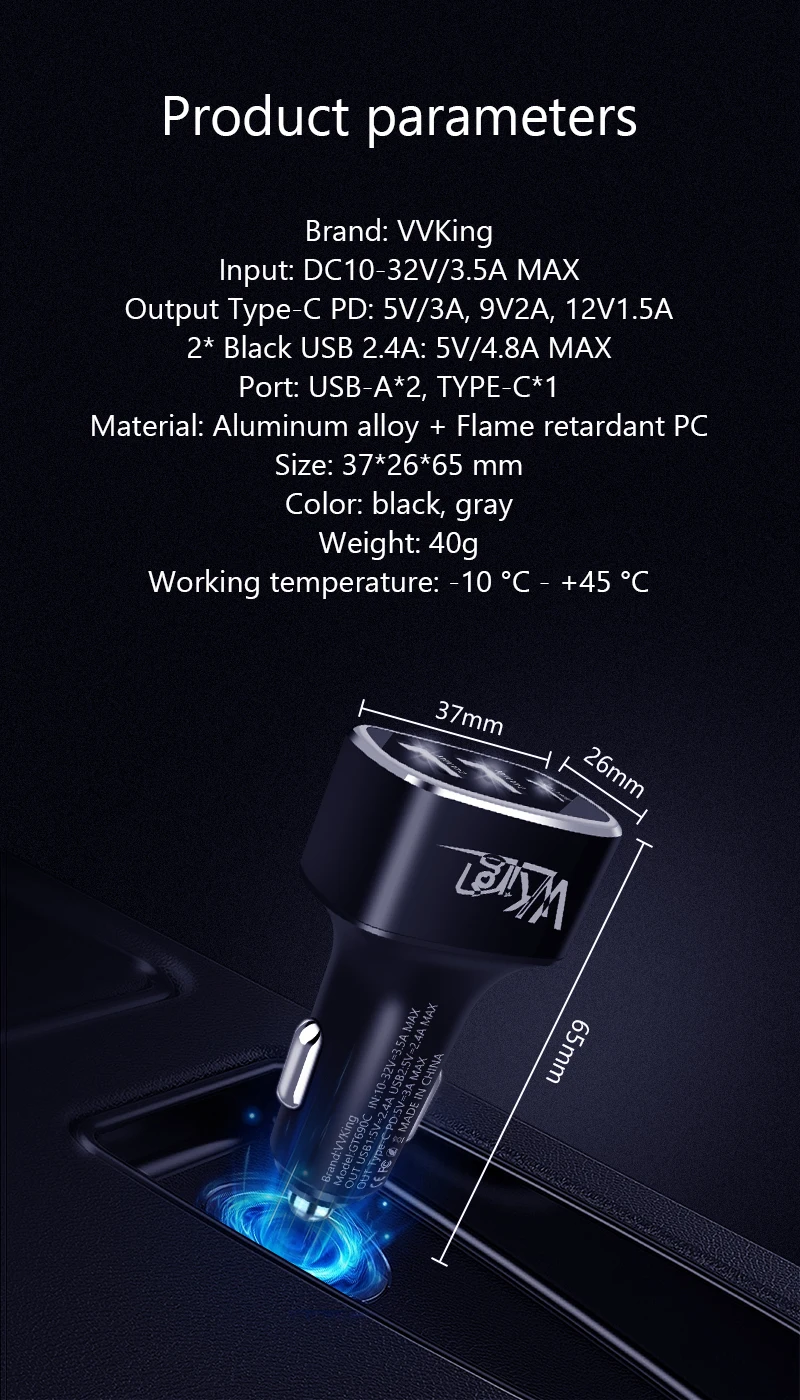 VVKing быстрое автомобильное зарядное устройство type C USB PD 3,0+ 4.8A 42 Вт Зарядка для huawei samsung iphone IPad Xiaomi Зарядка телефона USB Автомобильное зарядное устройство