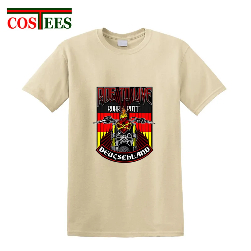Винтажная мотоциклетная немецкая футболка с тяжелым металлом Мужская вырезом