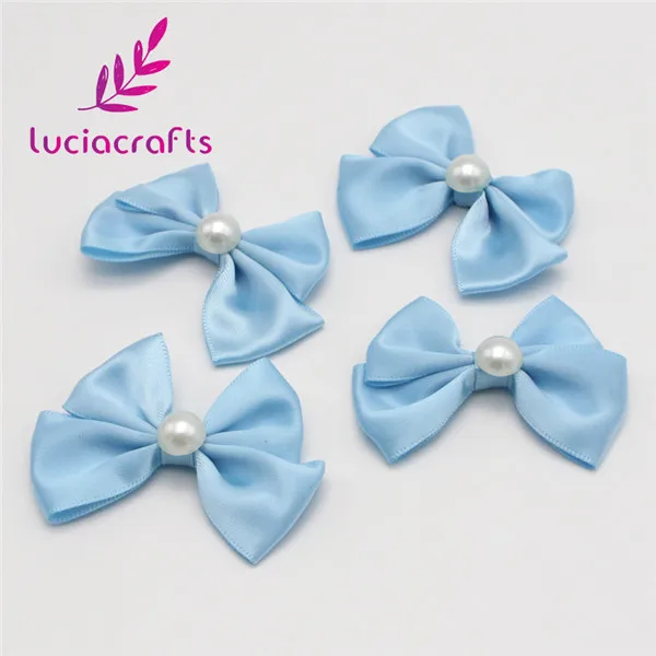 Blue Lucia crafts, одноцветные жемчужные банты, для девочек, бутик, мини бант для волос, головной убор, сделай сам, одежда, ремесло, 12 шт./лот, приблизительно 40*60 мм, B0809 - Цвет: Blue