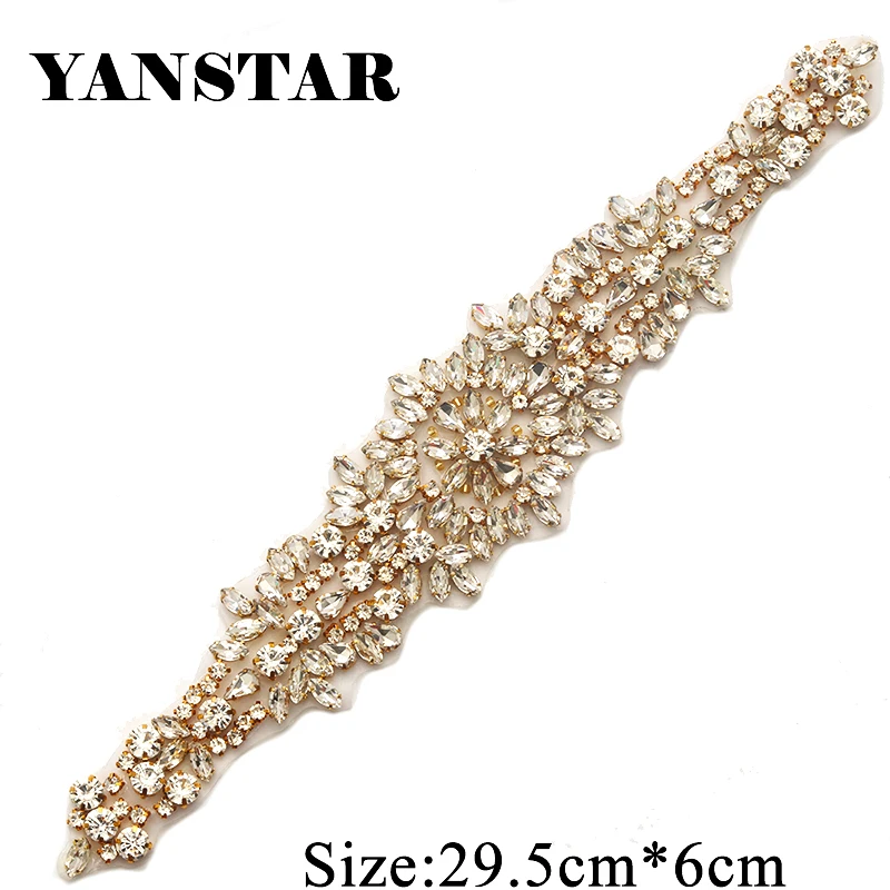 

YANSTAR 30PCS Wholesale Bridal Gown Sash Rhinestone Appliques Iron On For Wedding Dress Belt DIY Bridal Sash YS898