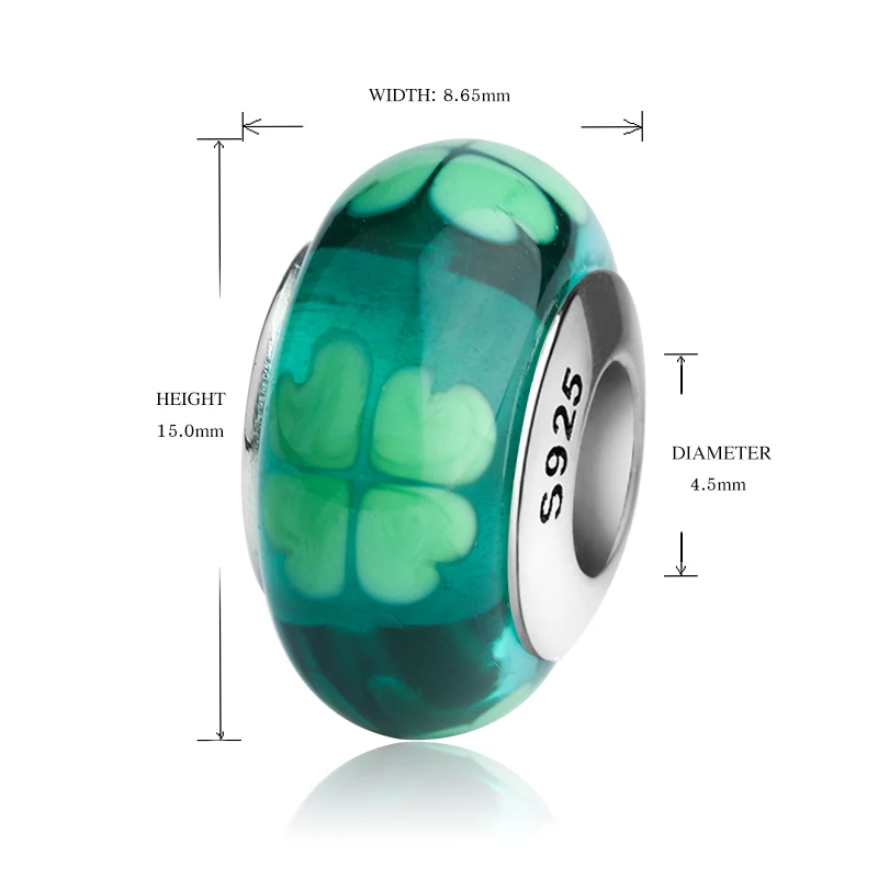 New design green four leaf clover Murano glass beads diy charms 925 sterling silver fit authentic pandora bracelet jewelry gifts