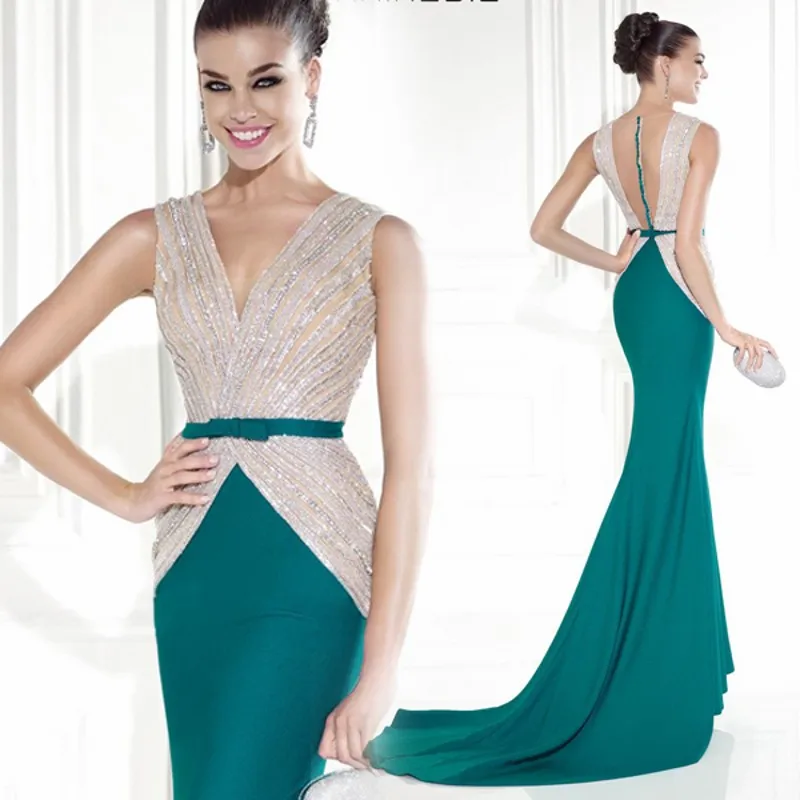 Сексуальная Спинки Русалка Вечерние Платья 2017 Новый V образным Вырезом Сияющий