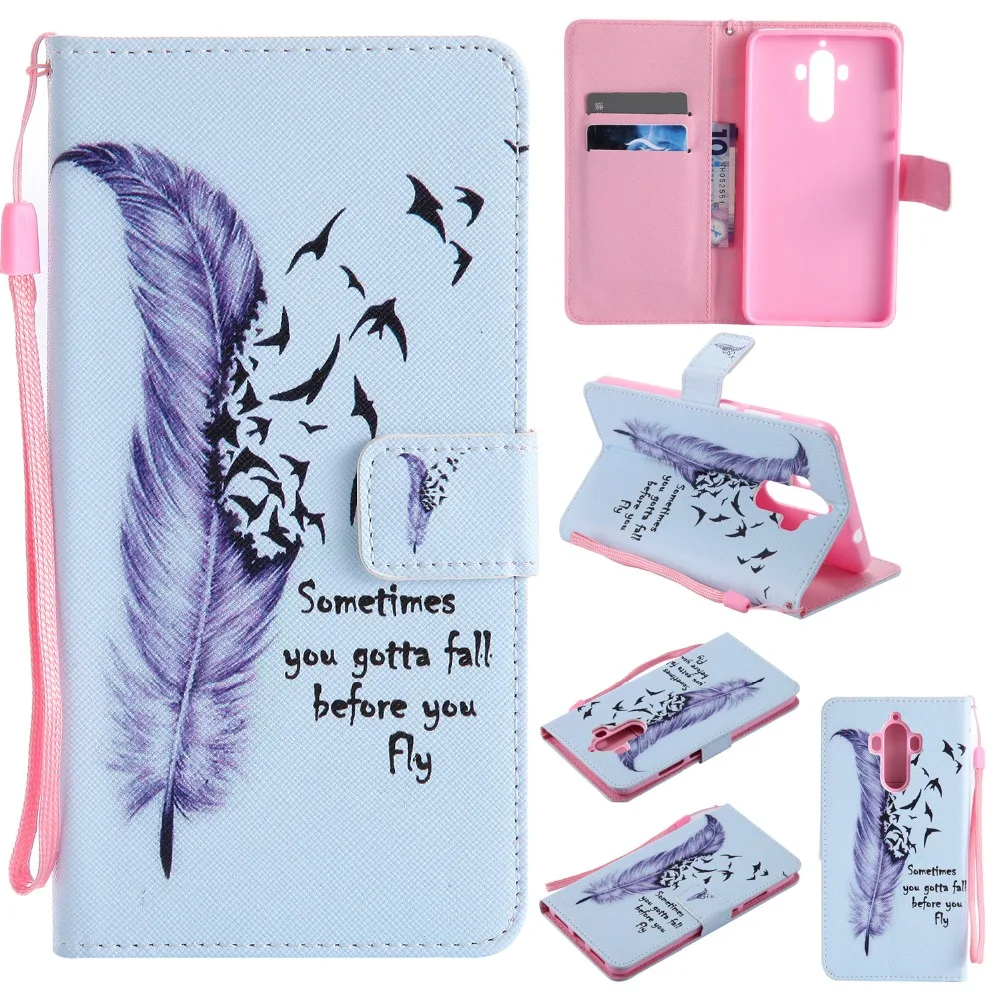 Чехол для Huawei Mate9 кожаный флип кошелек Роскошный чехол с бабочками цветами