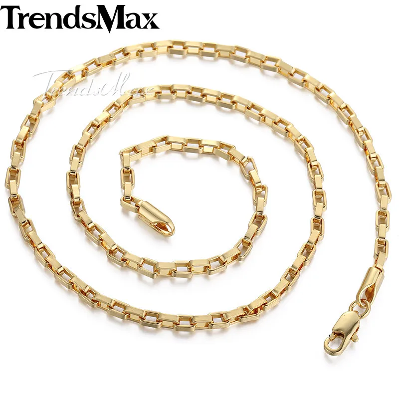 Trendsmax, Мужская цепочка, ожерелье, золотая коробка, звено цепи, ожерелье для женщин, мужские ювелирные изделия,, Прямая поставка, подарки 3 мм KGN376