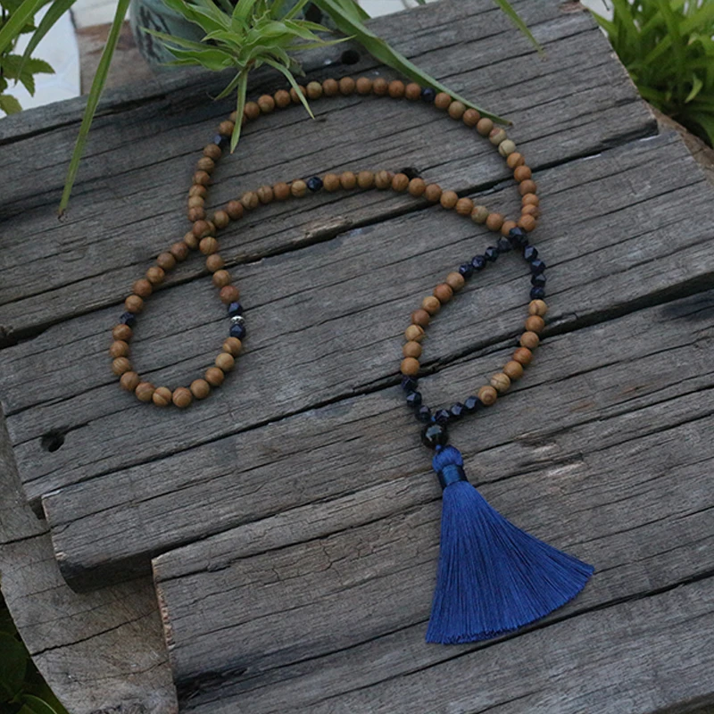 8mm Natural Beads, Tigers Eye,JapaMala, 8 Chakras Mala Beads, Lotus Necklace,108 Count Mala With Mantra Style Marker Beads