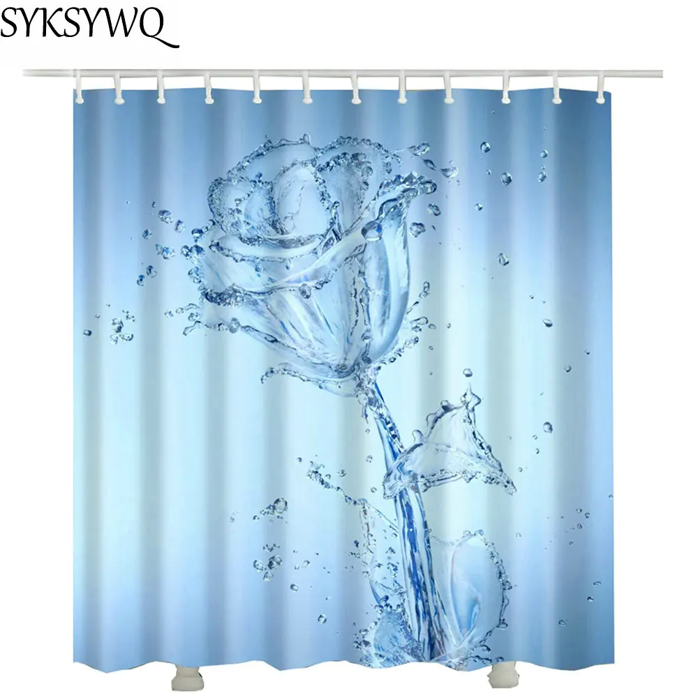 

water rose flower bathroom curtain fabric 3d flower clear drop shipping sholesale hotel decor long shower curtain