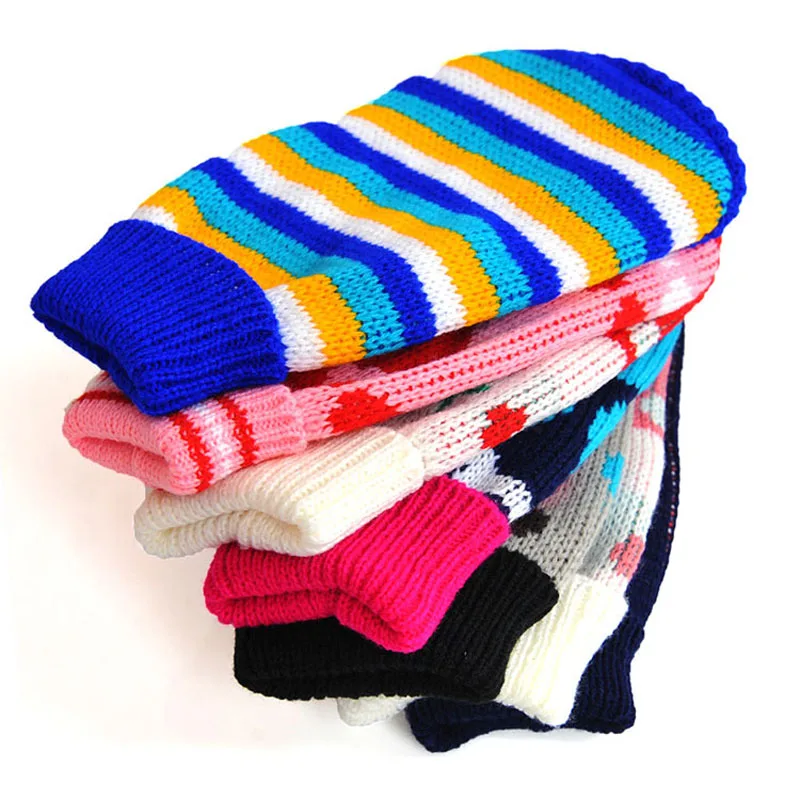 Одежда для домашних собак Зимний вязаный теплый свитер полосатый трикотаж с