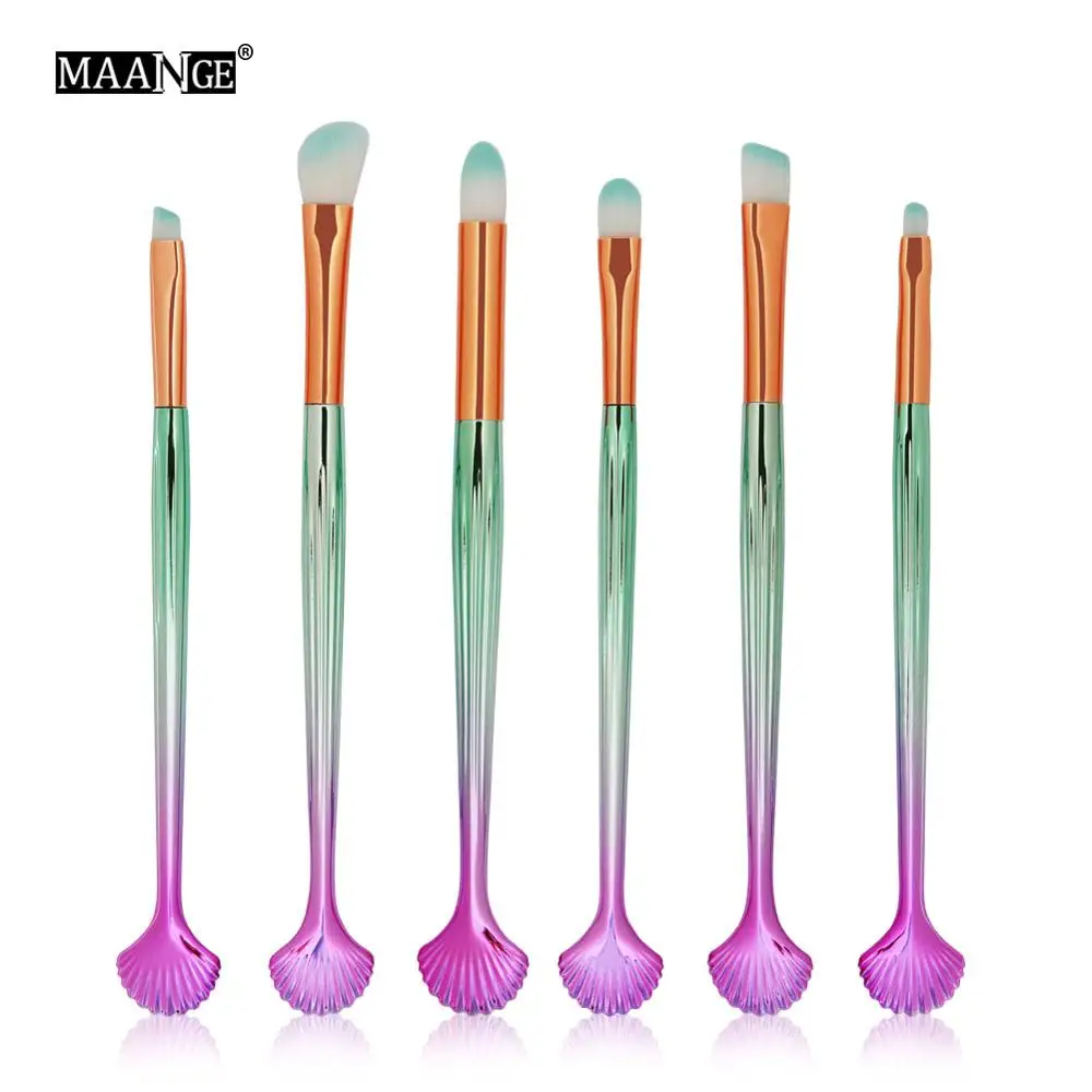 6pcs-shell-S Pro 6-10 шт. набор кистей для макияжа в виде русалки, косметический инструмент для красоты, пудра, Тональная основа, тени для век, консилер для губ, наборы кистей для макияжа - Handle Color: 6pcs-shell-S