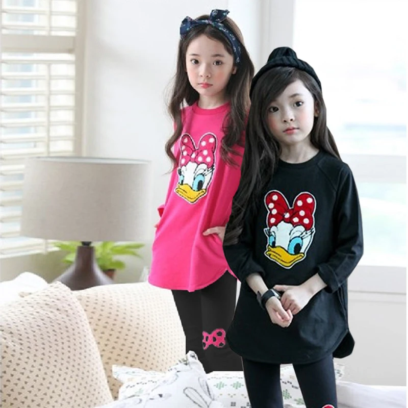 

Clothing Set Fashion Sweet Cartoon Print T-shirt Sweatshirt coat Leggings Girls 3-8 Years old Babys summer Quality Child clothes