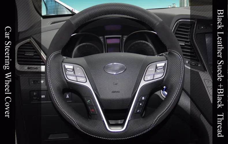 LQTENLEO черный натуральная кожа замша DIY Вручную прошитый рулевого колеса автомобиля крышки для hyundai Santa Fe 2013 hyundai ix45