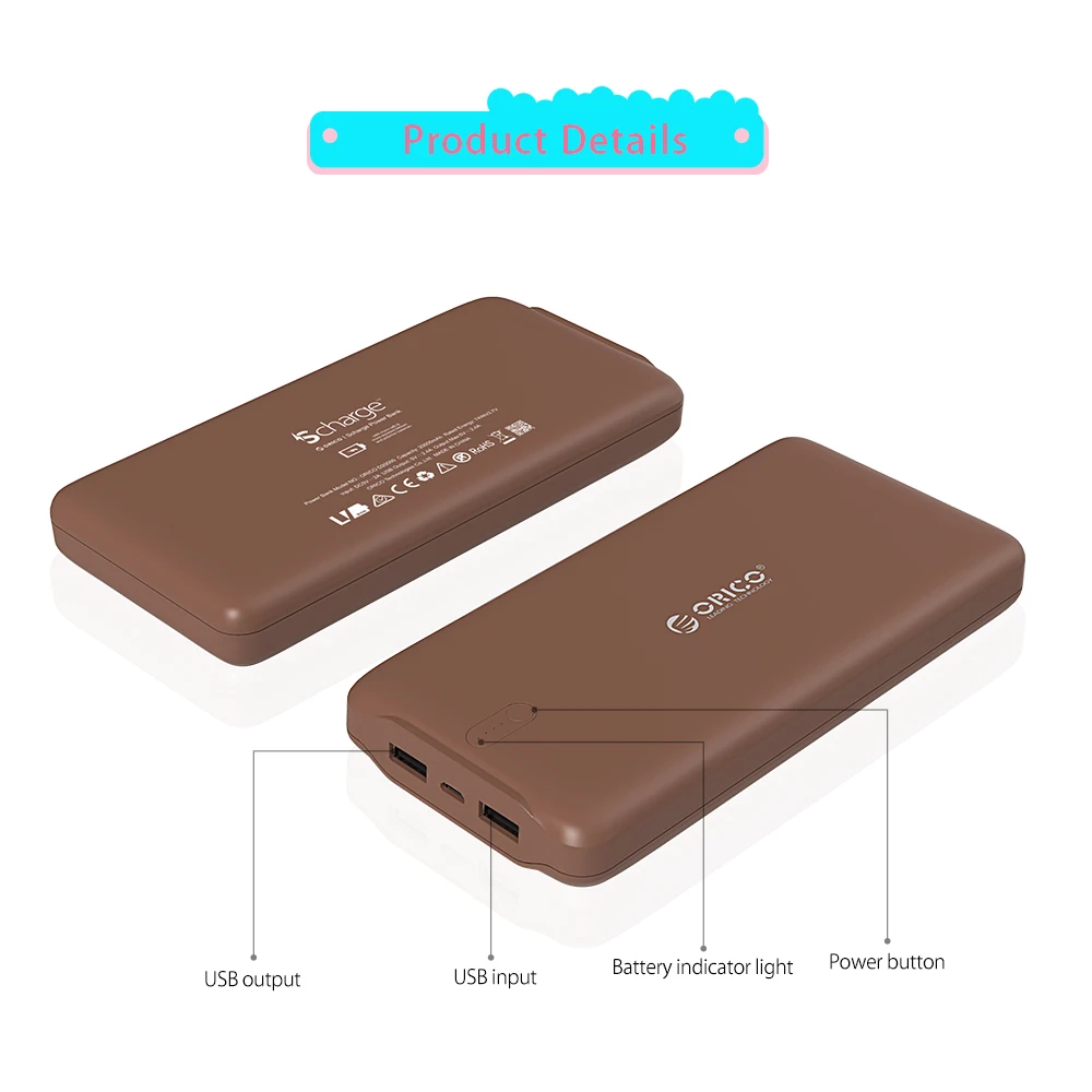 Внешний аккумулятор ORICO 20000 мАч полимерный портативный внешний Micro USB для зарядки