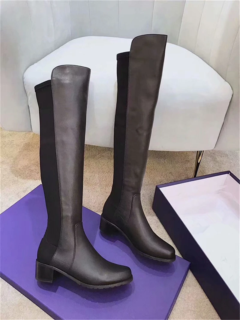 Женская обувь из замши сапоги до колена роскошная Брендовая женская под вечернее