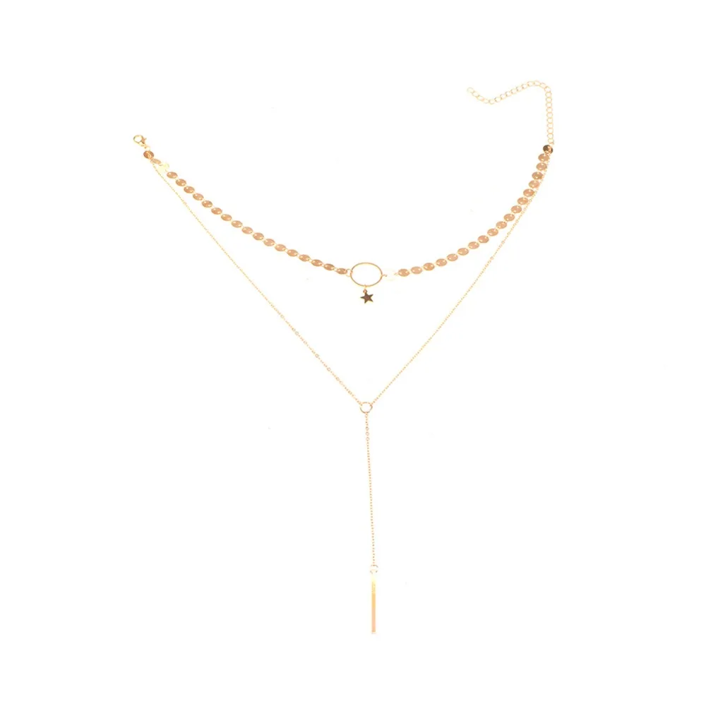 AiNian Gold Sequins Long Tassel Star Choker Necklace Accessories For Women Jewelry Double Layer Chokers | Украшения и аксессуары