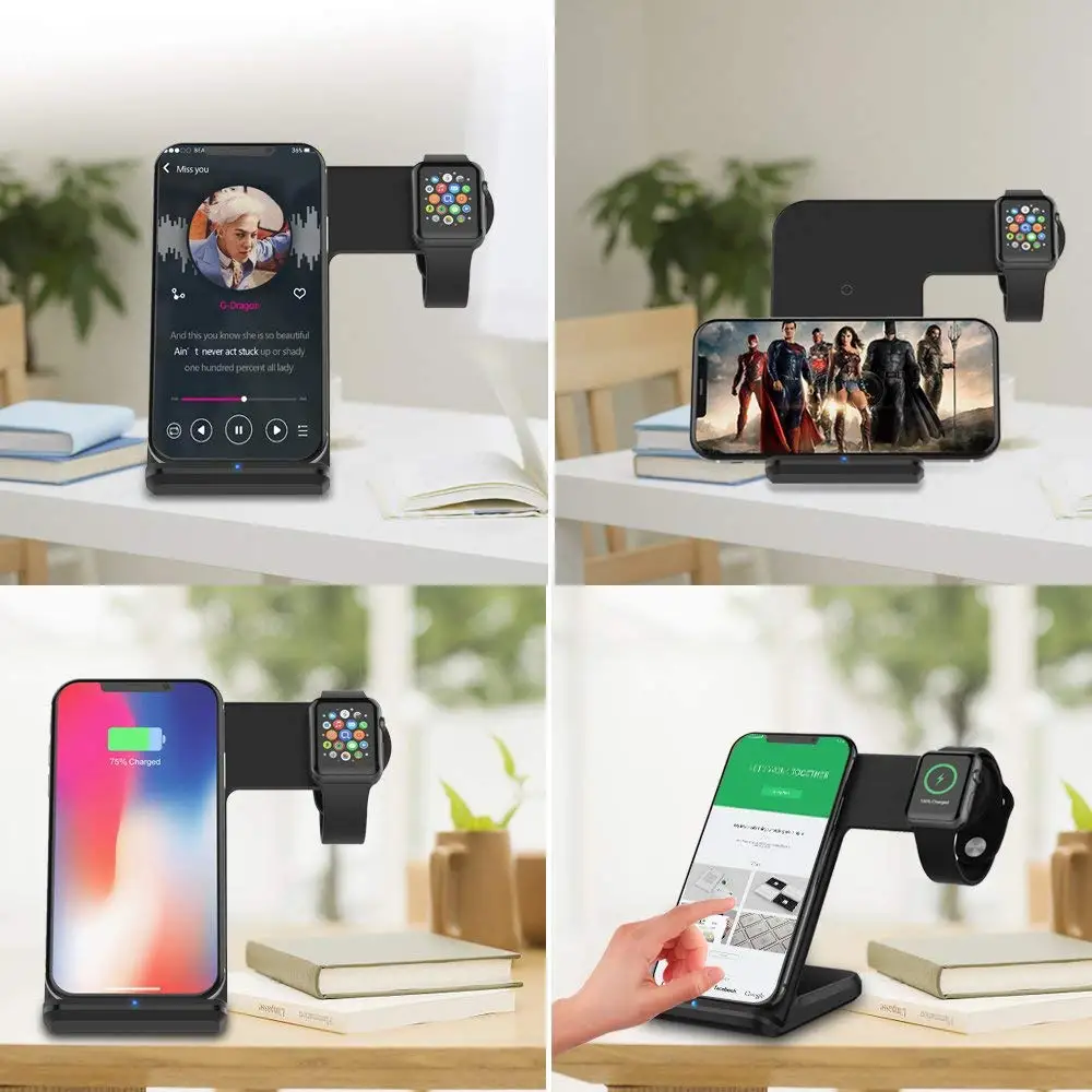 NYFundas Wireless Charger phone holder for Apple Watch 2 3 4 iphone XS MAX XR 8 plus X iwatch fast chargeur induction Accessory |