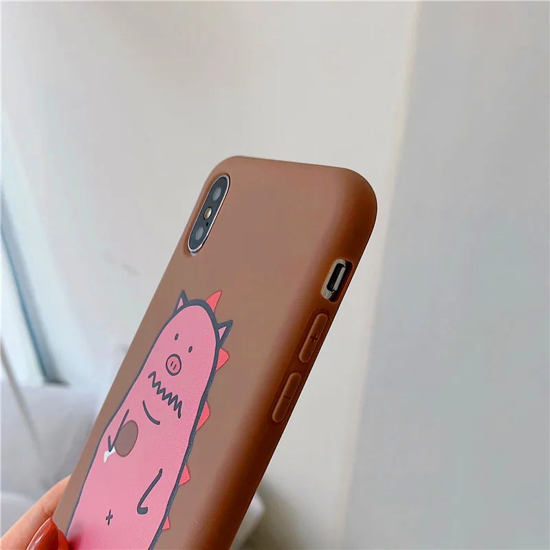 Funny pink dinosaur Pig Pattern Phone Case For iphone X XR XS Max 6 S 7 8 plus Soft Cover Couple Cases Colorful Capa |