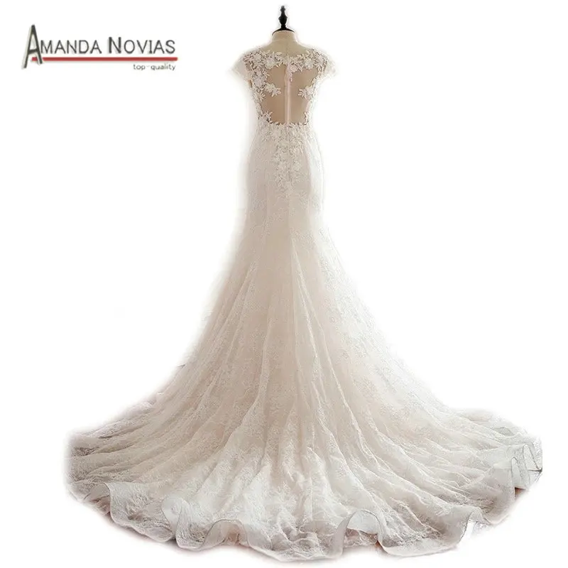 Абито да sposa Cap рукава Аппликации Жемчуг Русалка Кружева свадебное