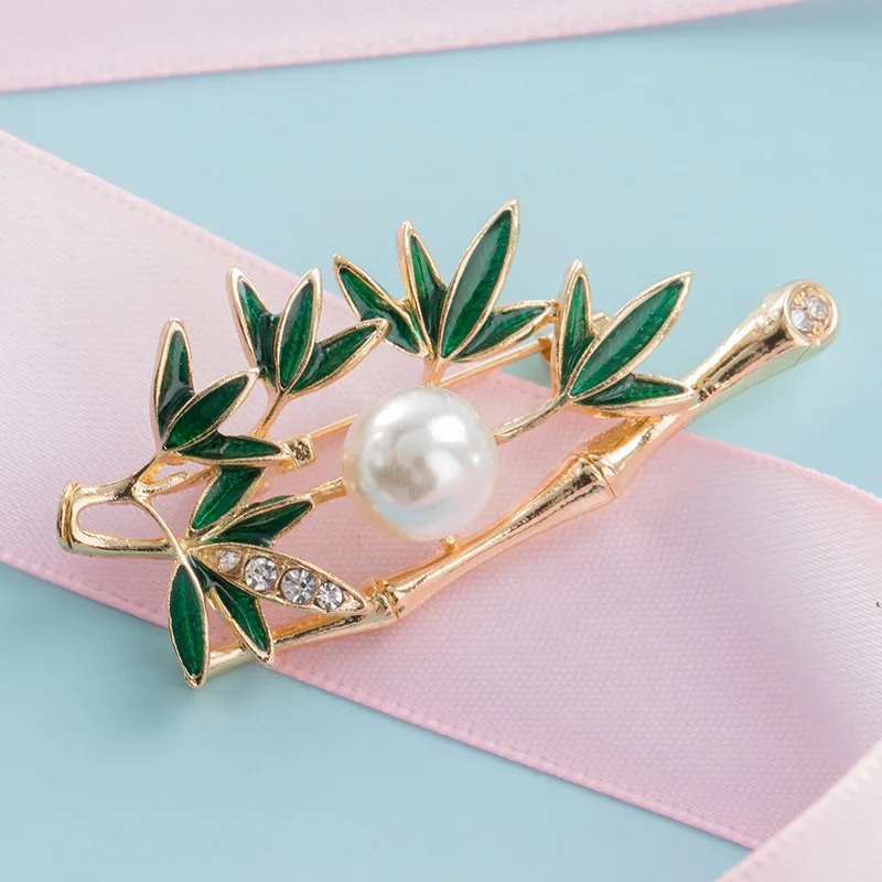 Модные корейские новые зеленые бамбуковые Броши с жемчужинами мужской костюм