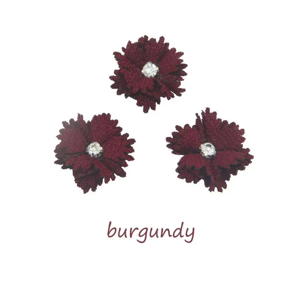burgundy 12 шт./пакет 3 см Искусственный цветок ручной работы с изделия ручной работы со стразами ткань цветок женская одежда шарф DIY принадлежности украшения - Цвет: burgundy