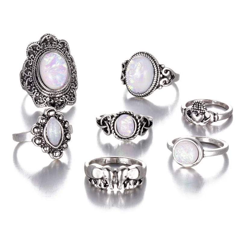 Набор колец в богемном стиле FNIO 15 шт./компл. лотоса с черным камнем винтажные