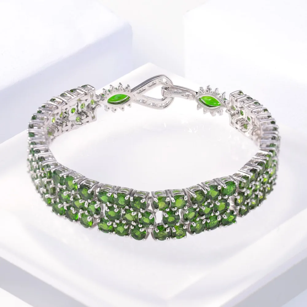 

GEM'S BALLET 29.25Ct Natural Chrome Diopside Pure 925 Sterling Silver Gemstone Green Chain Link Bracelets For Women Fine Jewelry