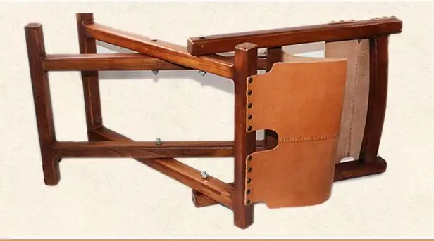 Легкий портативный деревянный складной стул с кожаным сиденьем и спинкой для