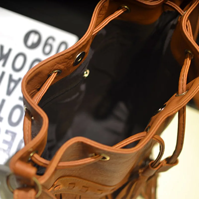 Vintage Tassel Bucket Bag Women 2018 Fashion PU Leather Shoulder Bags Black Brown Pink Gray Female Drawstring Crossbody | Багаж и сумки