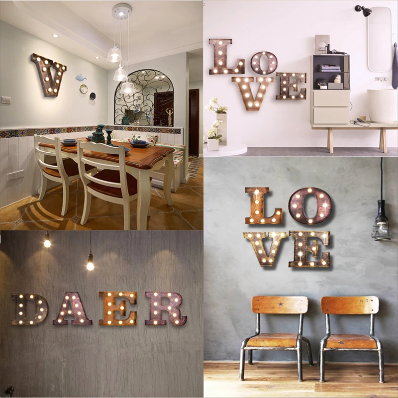 Фумат винтажные буквы лампы Лофт промышленный логотип Настенный бра Железный