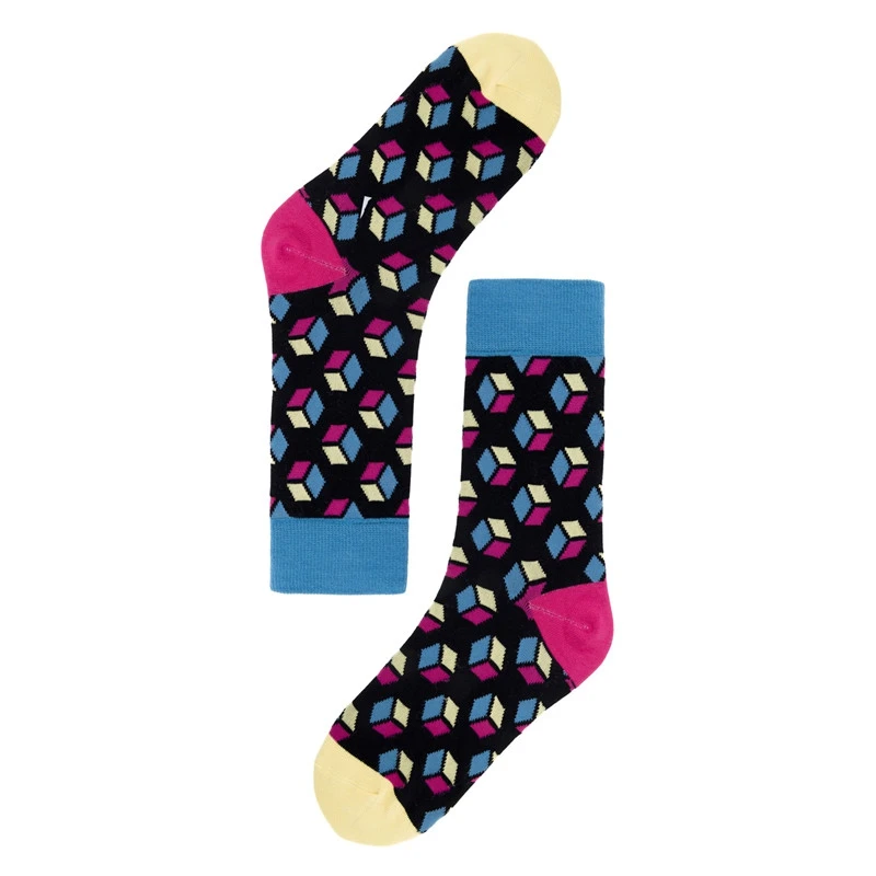 Zohra 100% хлопок повседневные обычные женские носки 3D принт куб черные классические