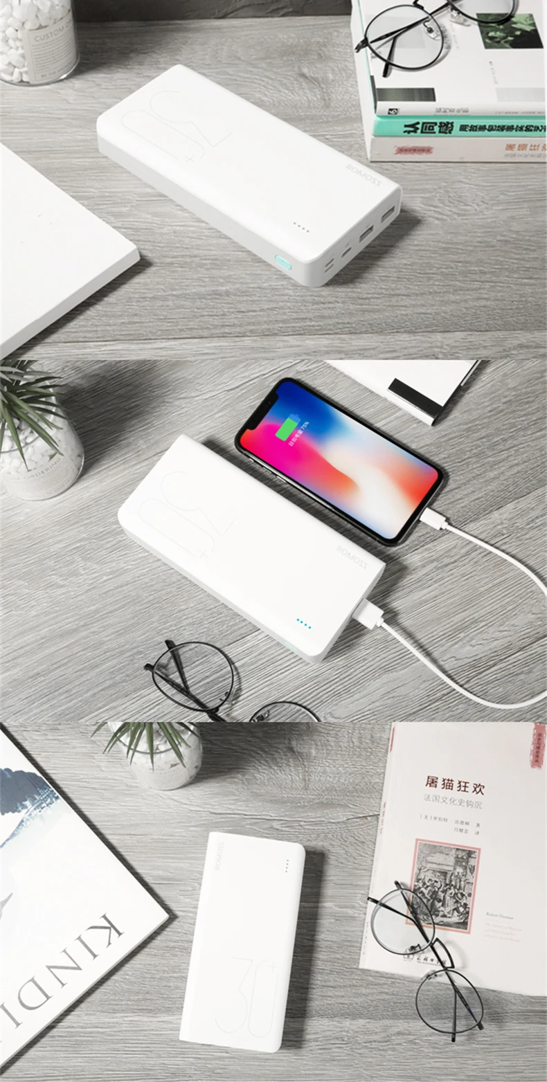 ROMOSS Sense8+ power Bank 30000 мАч Внешняя батарея резервного питания Поддержка Lightning type-c QC3.0 Быстрая зарядка для Android iPhone