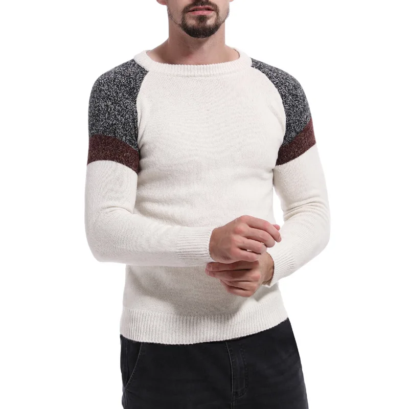 Модный мужской свитер с круглым вырезом осенне зимний вязаный рукавом реглан