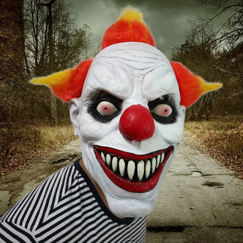 Забавные злые взрослые латексные волосы Pennywise Killer Joker костюм клоуна маска призрак - Фото №1