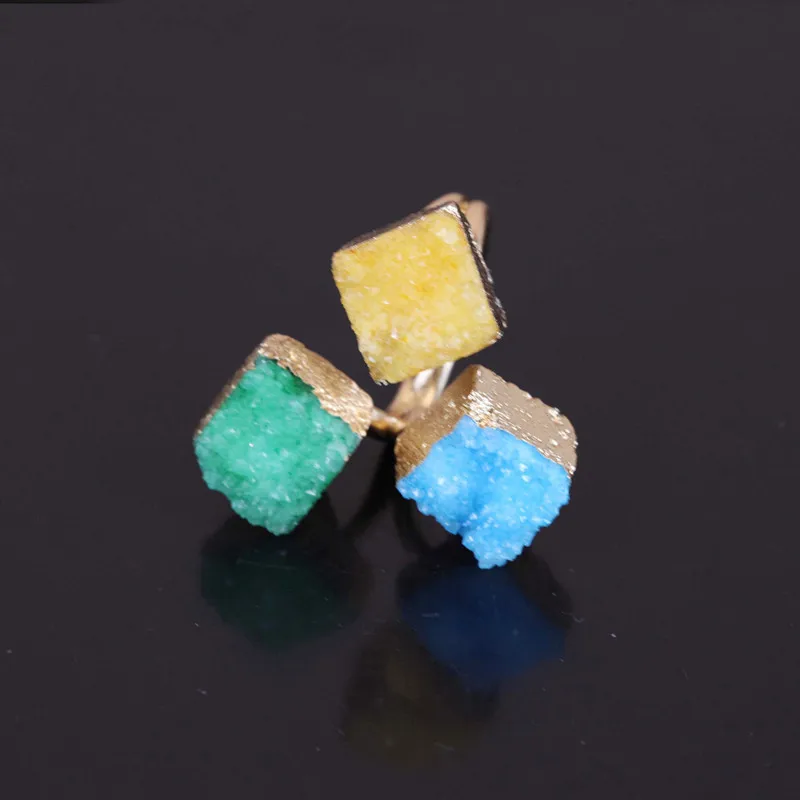 Розничная продажа разноцветные кольца из натурального Друза квадратной формы 24K