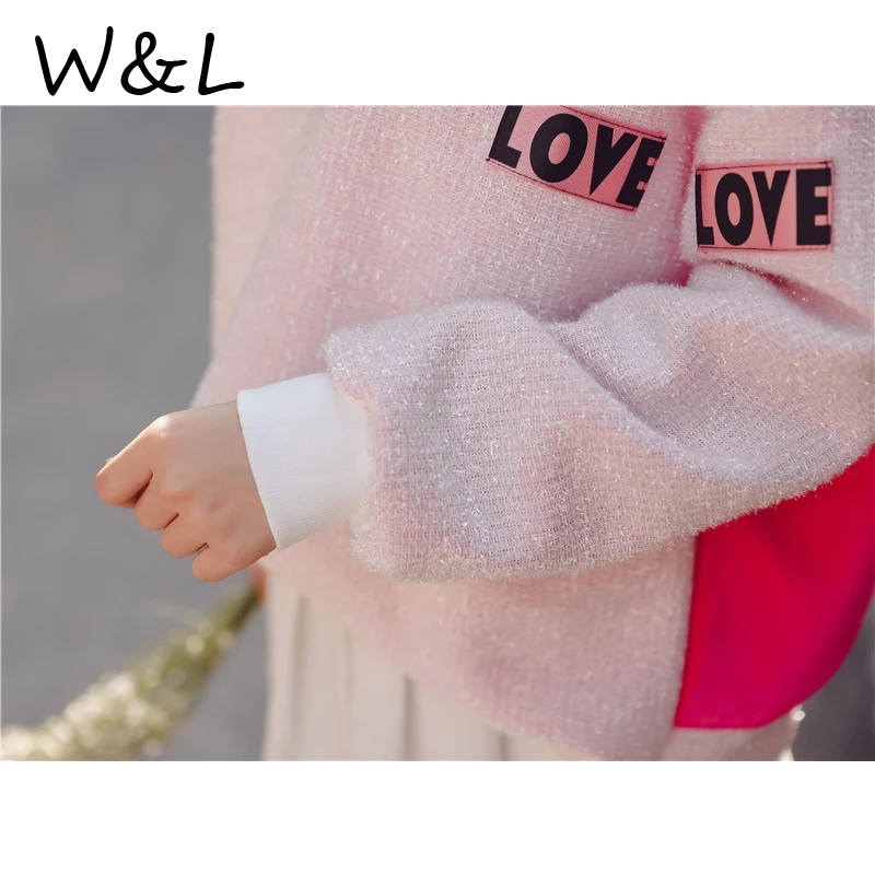 Women Sweater Pullover Knitted Jumper Pull Winter Thicken Warm Loose Batwing Sleeve Female Clothing Oversize Pink Bow Sweet Girl | Женская