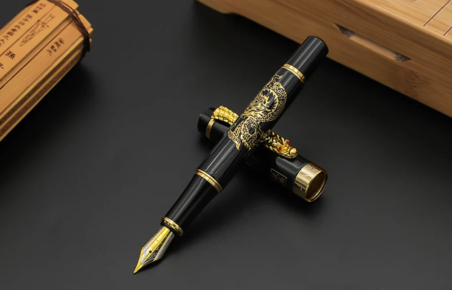 black-Gift box Высококачественная Роскошная Авторучка Jinhao Dragon, винтажная перьевая ручка 0,5 мм, перьевые чернильные ручки, подарочный набор в коробке, офисные принадлежности - Цвет: black-Gift box