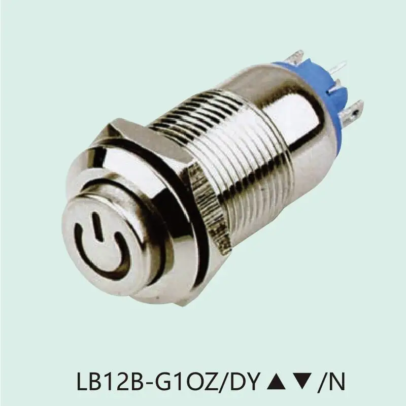 Кнопочный выключатель с подсветкой 12 мм символ мощности металлический