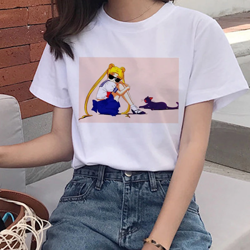 Harajuku Sailor Moon Kawaii Футболка женская Ullzang 90s Эстетическая мультяшная футболка забавная графическая футболка корейский стиль Топ Футболка женская - Цвет: 5477