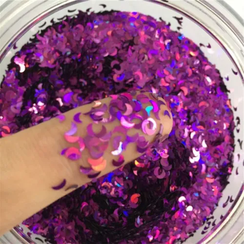 Laser purple 10g Ультратонкие 3 мм лунообразные блестки лазерные сверкающие 3D Блестки для ногтей Paillette Eo-Friendly PET неупакованные Блестки для украшения для ногтей 10 г - Цвет: Laser purple 10g
