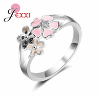 lovely 925 sterling silver color flower rings for women girl jewelry fashion bands style party engagement ring anillos accessory