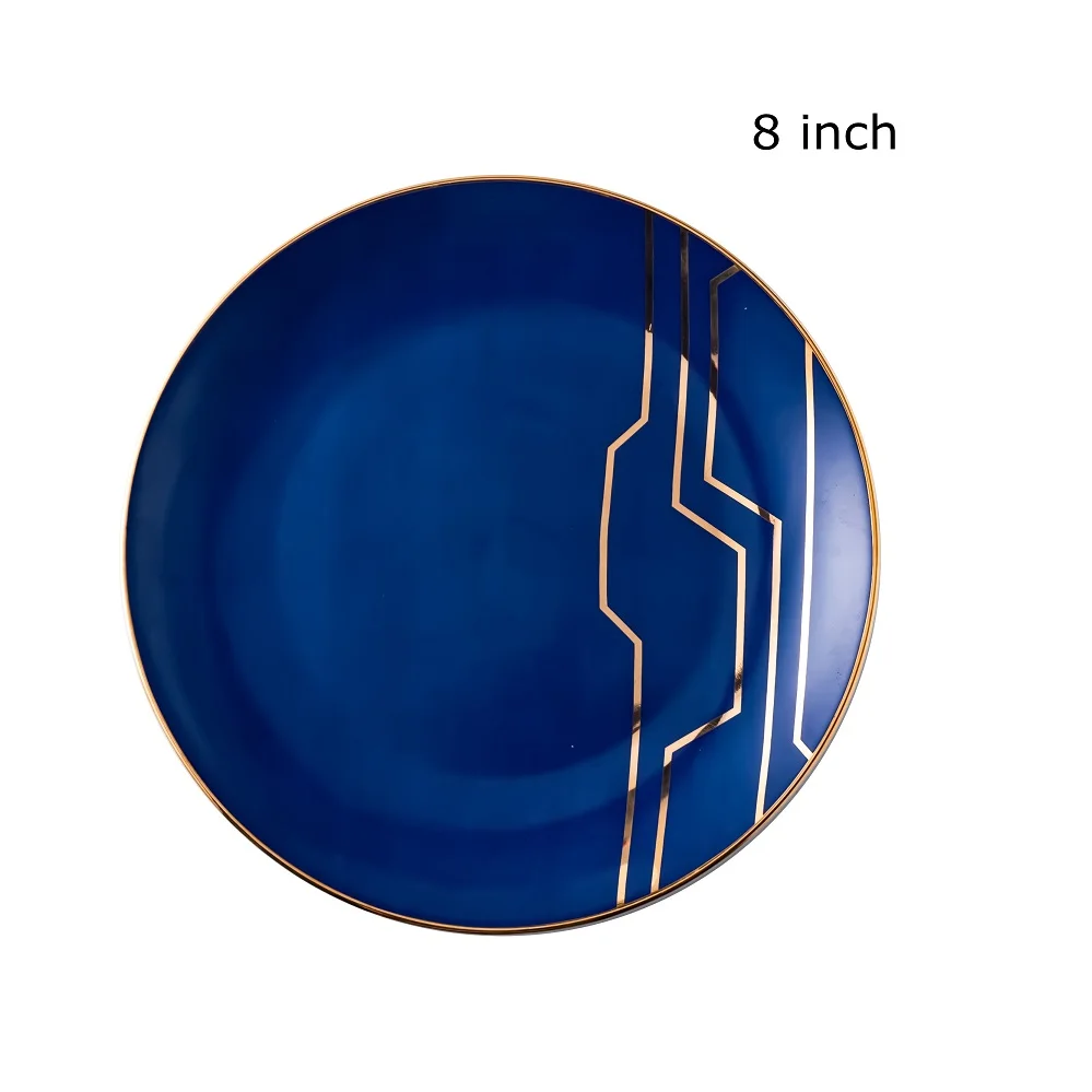8 inch blue 8 и 10,5 дюймов роскошный цветной керамический набор посуды Золотая инкрустация обеденная тарелка и тарелка с акцентом - Цвет: 8 inch blue