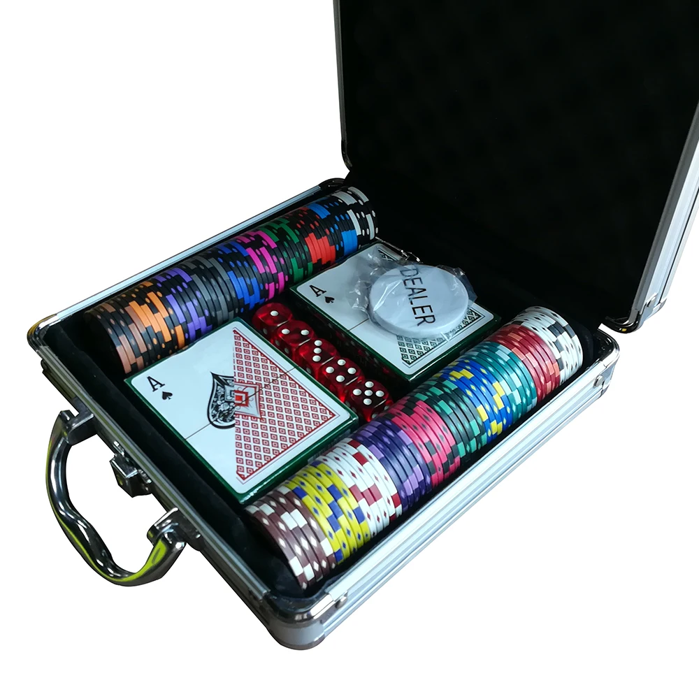 Фишки для покера набор фишек Техасский Холдем алюминиевая коробка 100 + 2 5 кубиков 1