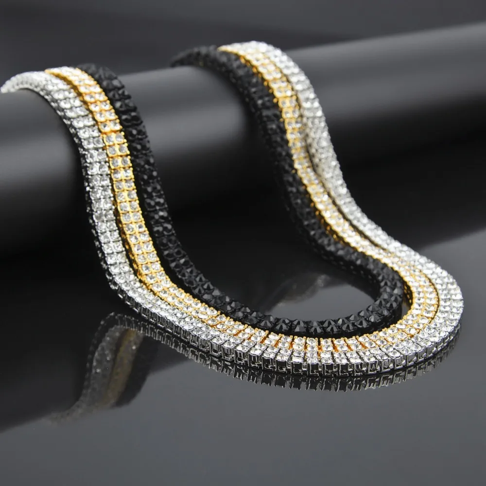 Хип-хоп Bling Iced Out 2 ряда теннисные ожерелья для женщин и мужчин Золото Серебро