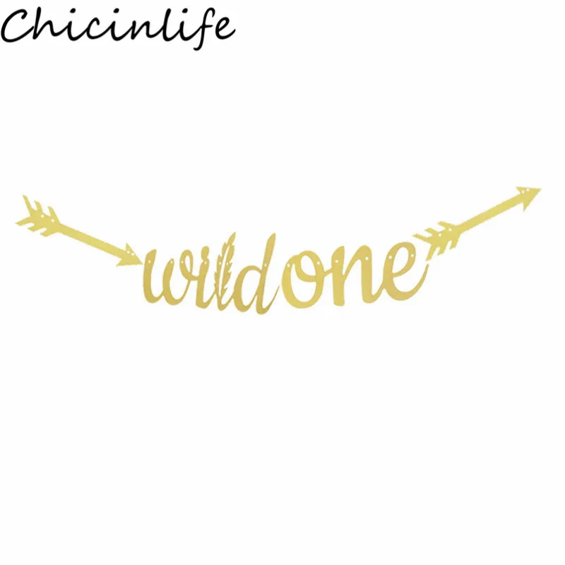 Chicinlife, 1 комплект, Золотой блестящий баннер с надписью «Wild One» для вечеринки в честь Дня рождения ребенка, знак первого дня рождения для мальчиков, украшения для девочек, принадлежности