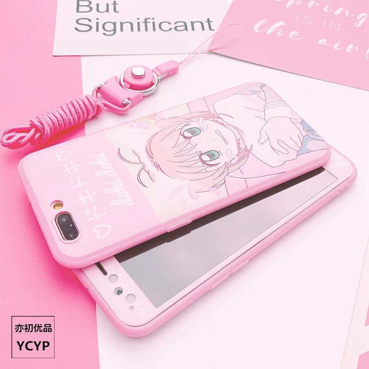 Мягкий чехол и переднее закаленное стекло для huawei mate 9/ mate10 10pro /mate9pro lovely girl Pink Sakura +