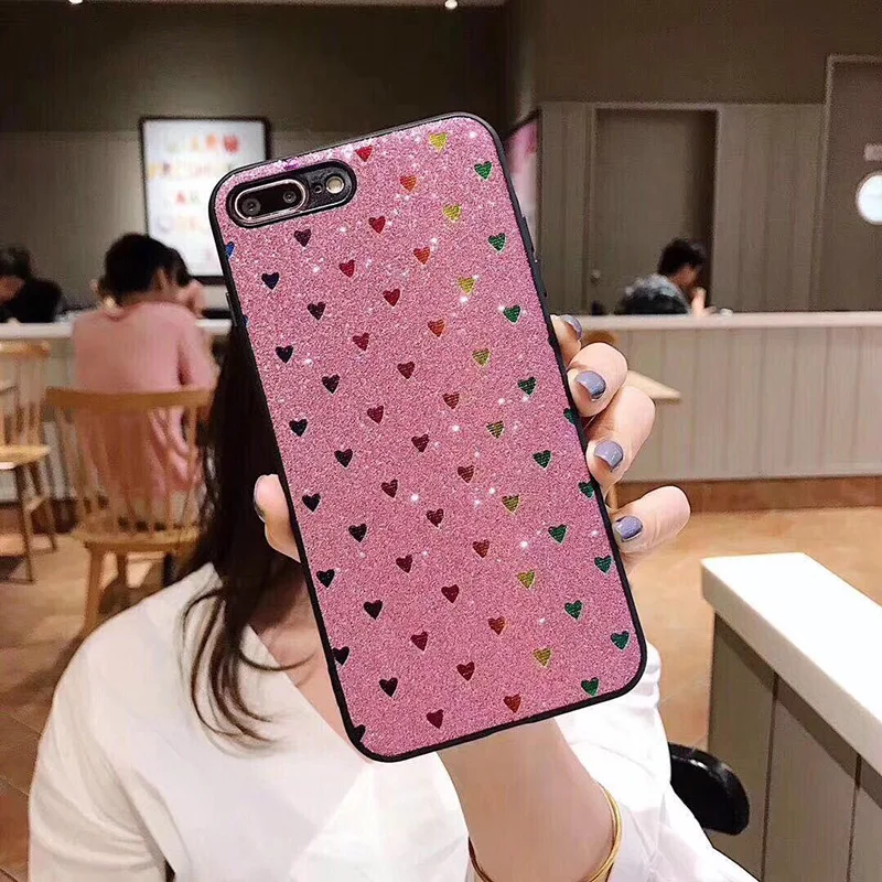 Модные песчинки блеск сердце любовь чехол для iPhone X XS Max XR жесткий iphone 8 7 6 S Plus