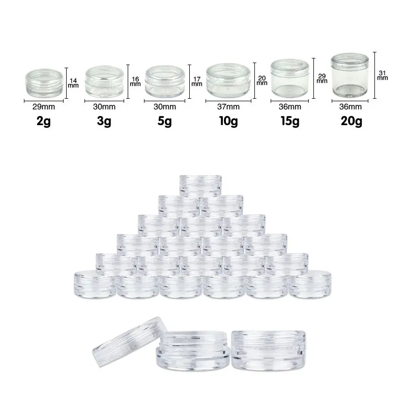 

5pcs 10g/15g/20g Empty Plastic Cosmetic Makeup Jar Pots Transparent Sample Bottles Eyeshadow Cream Lip Balm Container Boxes
